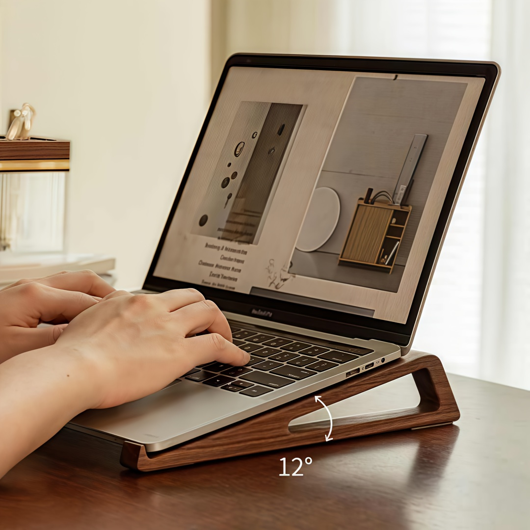 Laptop Stand Bamboo - حامل كمبيوتر محمول خشبي قابل للطي