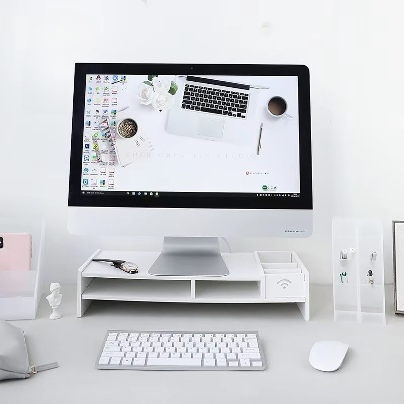 Laptop Stand Bamboo - حامل لابتوب من الخيزران بطبقتين لتوفير